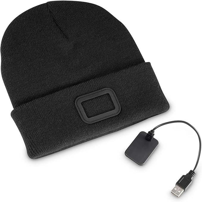 POWERCAP LED Hat Light 150 Lumens Rechargeable Fleece Beanie with Bright Built-in Headlamp Waterproof LED Warm One Size Cap