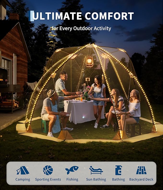 10x10 ft Pop Up Tent, All Weather Outdoor Instant Tent Shelter, 6-8 Person Transparent Rainproof & Windproof Camping Sun Shelter for Patio, Backyard, Deck, Events Tents