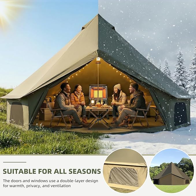 YOLENY Bell Tent, Yurt Tent 4/6/8/10 Person 4 Season Waterproof Glamping Tents w/Stove Jack for Family Camping Outdoor Party, Glamping Tents for Camping - 10/13.1/16.4FT