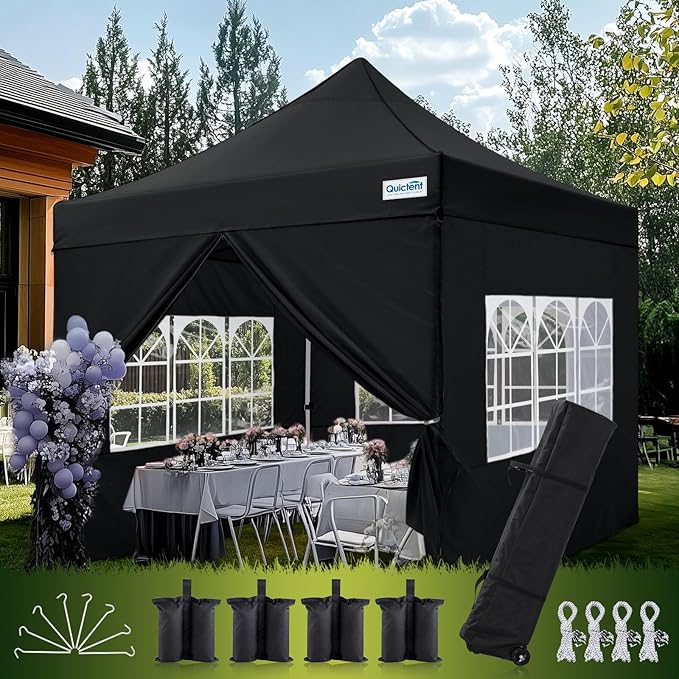 Quictent 10x10 Heavy Duty Pop Up Canopy Tent with Sidewalls, Hexagonal Legs- Commercial Instant Shelter with 3-Year Frame Warranty, 800D Waterproof Oxford Fabric for Weddings, Events, Outdoor Markets
