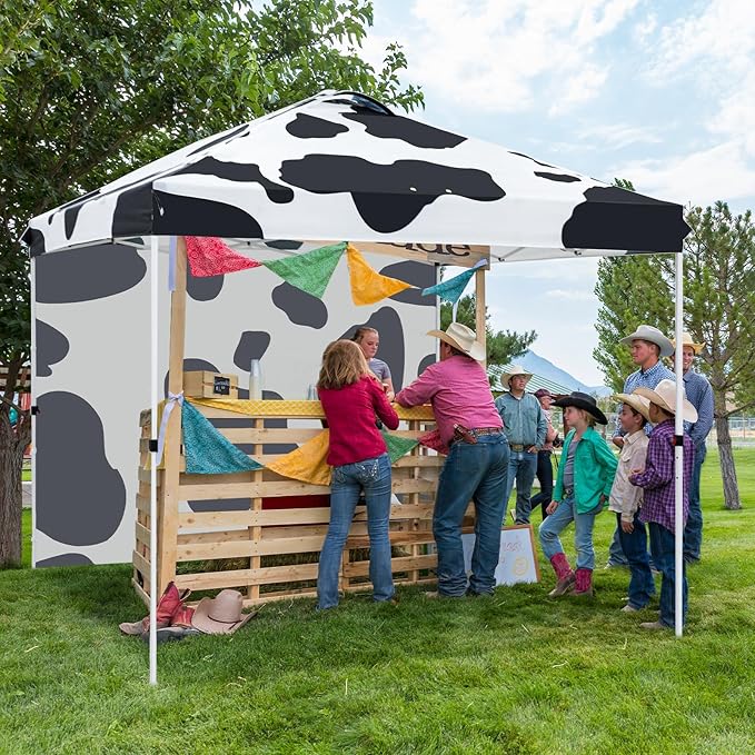 EAGLE PEAK Commercial Canopy 10x10 Pop Up Canopy Tent with 1 Sidewall, Easy Setup Heavy Duty Instant Event Shelter for Vendors & Markets, Outdoor Sun Shade, Cow Print