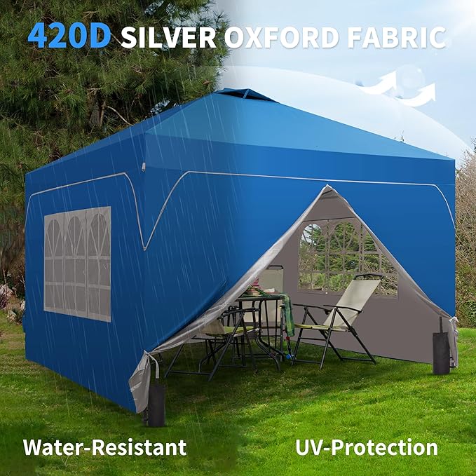 GDY 10x10FT Pop Up Canopy Tent with One Push Setup, Easy to Install with 4-Sidewalls for Events, Parties, Camping, Outdoor Gazebo with 4-Sandbags, Navy Blue.