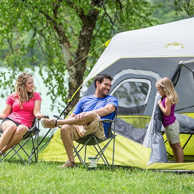 CORE Instant Cabin Tents | 6 Person / 9 Person / 10 Person / 12 Person Family Cabin Multi Room Pop Up Tents Car Camping | Included Storage Pockets for Camping Accessories