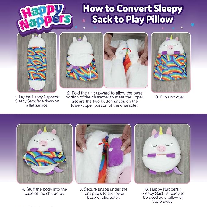 Happy Nappers: Pillow & Sleepy Sack: Large - Tiger Tobi - 66 x 30, 2-in-1: Plush Animal Opens Into Sleeping Bag, Soft Play & Nap Character, Kids 3+