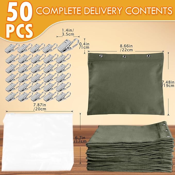 10 Set Outdoor Curtain Weights Upgraded 30 oz High Weighted Sand Bags with 30 Metal Clips for Gazebo Patio Tent Tablecloth 7.5"*8.7" Green
