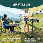 Extra Tall Folding Chairs & Adjustable Height Folding Table Set, Portable Outdoor Bar Table & Foldable Director Chairs with Makeup Pocket for Backyard,Beach,Travel with Storage Bag