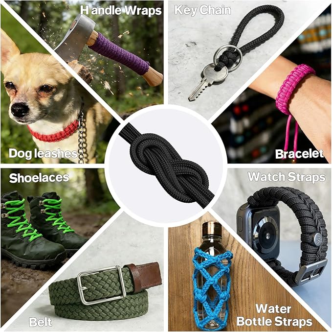 Paracord Rope 750 - Parachute para Cord 4mm 11 Strand Spool Rope Utility Nylon String for Outdoor Camping Survival Utility Tent Crafting DIY Projects - Black 500ft