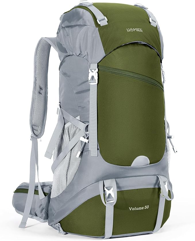HOMIEE 50L Hiking Backpack Travel Bag Waterproof Camping Rucksack with Rain Cover Lightweight Backpacking Backpack