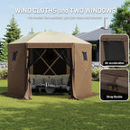 Aoxun 10x10FT Pop-up Canopy Shelter Tent, 6-Sided Canopy Tent with Carry Bag and Stakes, Screen House Sun Shelter Tents for Camping, Backyard, Patio, Lawn, Brown