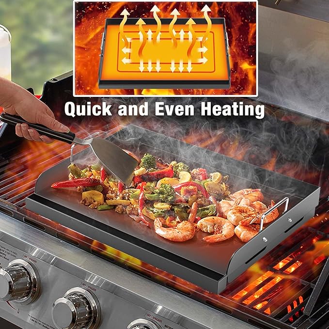 Griddle for Gas Grill, 17" x13” Universal Griddle Flat Top Plate with Removable Handles for Charcoal/Gas Stove, Nonstick Coating Cooking Griddle Plate Insert for Camping, Tailgating, Parties