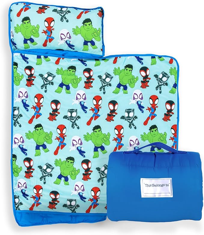Jay Franco Kids Nap Mat with Embedded Pillow & Blanket – Soft 46"x20" Microfiber Sleeping Bag with Name Tag & Handle for School, Travel, Sleepover