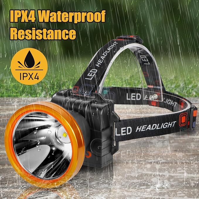 Lokilo Ultra-Bright LED Headlamp,High Lumen Rechargeable and Waterproof Headlight with Adjustable Headband for Night Work and Outdoor Use (Golden-White Light)