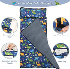 Hooyax Toddler Nap Mat with Pillow & Blanket - Extra Large Size for Toddlers Age 3-7 | Portable Kids Sleeping Bag for Daycare, Preschool, Travel | Roll Up Design for Kids