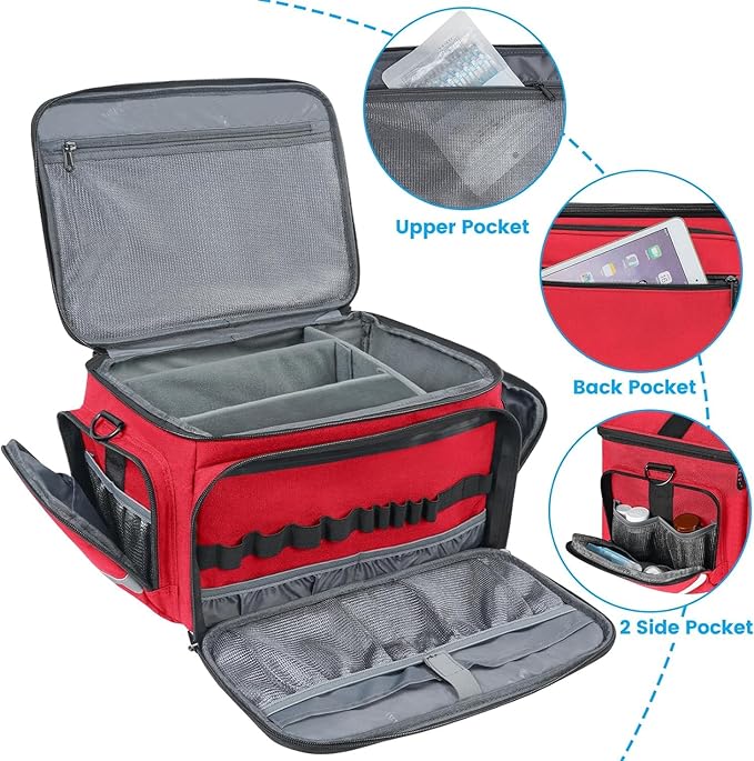 Mancro Medical Bags, Large Medication Storage Empty, Water Resistant Pill Bottle Organizer for Home, First Aid Responder Bag, Nurse Gifts, Red Medical Supply Organizer