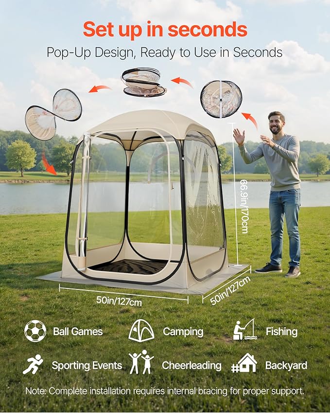 VEVOR Pop up Sports Tent, 8 Sizes Optional Clear Bubble Tent for 1-6 Person, Waterproof Outdoor Pod with Floor Mat & Top Cover, Garden Igloo Dome Tents Camping Shelter for Sports Watching