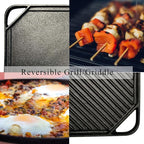 Cast Iron Reversible Grill/Griddle, 10.5-Inch Double Handled Cast Iron Stovetop Grill/Griddle