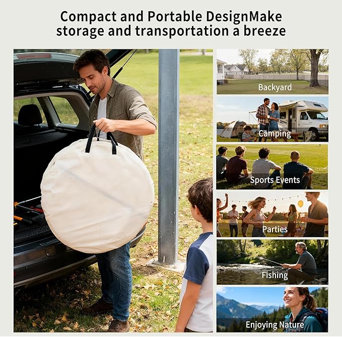 Instant Pop-Up Bubble Tent, 6x6ft Transparent Outdoor Shelter with top Cove, 360° View, All-Weather & Windproof for Camping, Beach, Backyard, Events (4-6 Person,Beige)