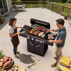 4 Burners Propane Gas Grill with Visual Glass, 50,000 BTU Propane Grill with Side Burner, Double-Layer Lid, Stainless Steel Grate,Outdoor Cook BBQ Grill for Patio, Camping, Backyard