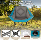 CAMPHILL Folding Camping Chair,Oversized Portable Camping Chair with Cup Holder,Heavy Duty Padded Lawn Chair for Camping,Tailgates,Beach,and Sports,Lake Blue