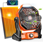 Rechargeable Solar Powered Fan,(30Hours Working) Solar Camping Fans & Led Lantern,8-inch Portable Fan with 7W Solar Panel, Battery Operated Powered Outdoor Tent Fans for Camping Essentials Accessories