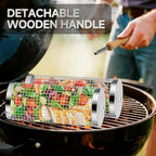 Rolling Grill Baskets,Removable Wooden Handle,304 Stainless Steel,Grill Accessories for Veggies Shrimp Meat,Kitchen Gadgets Fits Outdoor Cooking&Picnics,Camping Essentials,Ideal Festival Birthday Anniversary Gifts—2 Pack