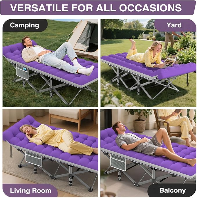 ZENPETIO 28In Folding Camping Cot for Adult, Portable Sleeping Cot with Mattress, Outdoor Heavy Duty Cot Bed for Camp with Carry Bag for Home, Office, Camp, Travel, Vacation(Max Loading 500lbs)