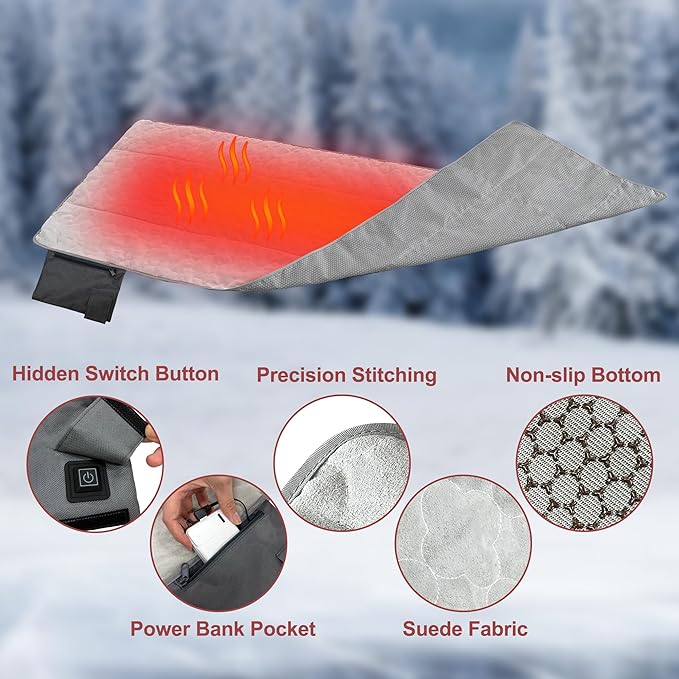 Heated Sleeping Bag Pad, Heated Sleeping Bag Liner, 3 Heating Zones,Heated Sleeping Bag Insert for Camping、Sofa、Chair