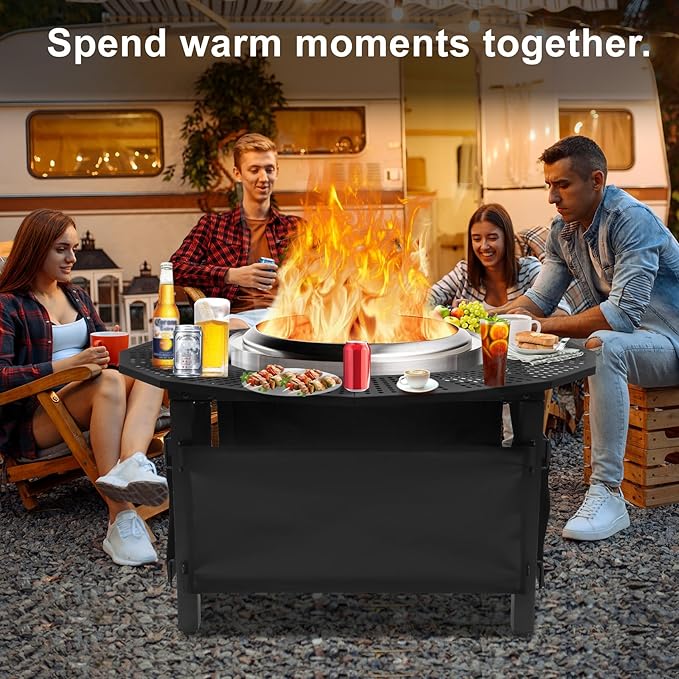 Camping Furnitur 37 Inch Fire Pit Surround Tabletop for Solo Stove Bonfire Ranger 2.0, Circular Safety Protection, Equipped with a Safety Support Frame to Prevent Direct Contact with the Ground