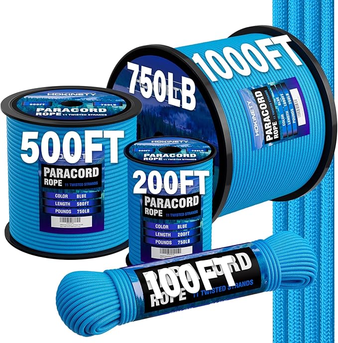 Paracord Rope 750 - Parachute para Cord 4mm 11 Strand Spool Rope Utility Nylon String for Outdoor Camping Survival Utility Tent Crafting DIY Projects - Blue 1000ft