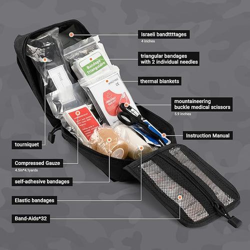 41 PCS IFAK Trauma Kit with Tourniquet, 4-Inch Israeli Bandage, Splint, Tactical First Aid Kit for Car, Camping, Hiking and Travel with Molle Bag (Black)