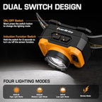 EverBrite 600 Lumen Headlamp, Rechargeable Headlight with 4 Modes, Super Bright Head Lamp with Spotlight & Floodlight, Motion Sensor, Memory Function for Camping, Hiking-Orange