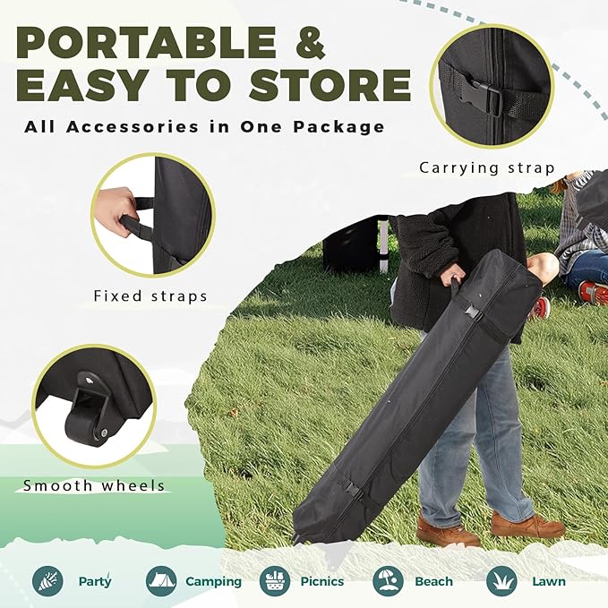 EROMMY 12x12 Pop Up Tent, Easy to Set Up Canopy Tent, Outdoor Canopy for Events, Camping, Parties with Wheeled Bag, 4 Ropes, 4 Sand Bags and 8 Spikes(Black)
