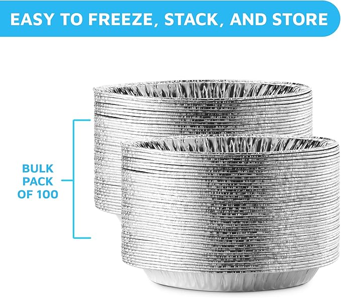 MontoPack Disposable Aluminum Foil Pie/Tart Pan | Round Cake Pan for Baking Personal Mini Pies, Homemade Cakes & Quiche | 9 Inch Pie/Tart Pans - 100 Pack