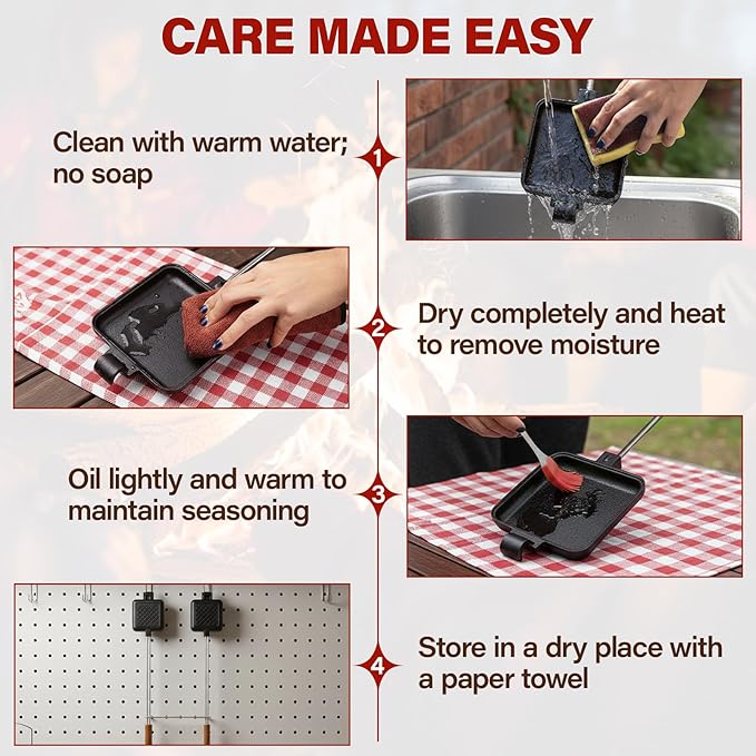 Mountain Pie Maker Cast Iron – Campfire Pie Iron, Hobo Pie Maker for Camping, 2-Pack