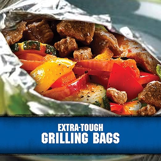 Kingsford Extra Tough Grilling Bags, Heavy Duty Aluminum Foil Bags for Grill and Oven Cooking, Steam and Smoke Food Prep, Disposable BBQ Cooking Bags for Easy Cleanup, 15.5 x 10 In, 4 Count