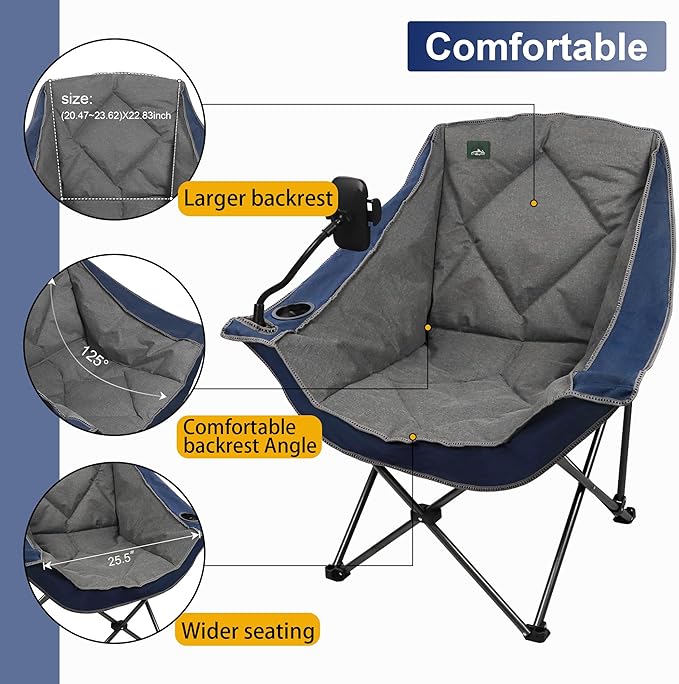 Northroad Oversized Foldable Camping Chair, Outdoor Padded Lawn Chair w/Cup Holder,Carry Bag for Beach, Hiking, and Picnics,Heavy-Duty 300-lbs Capacity, Purple