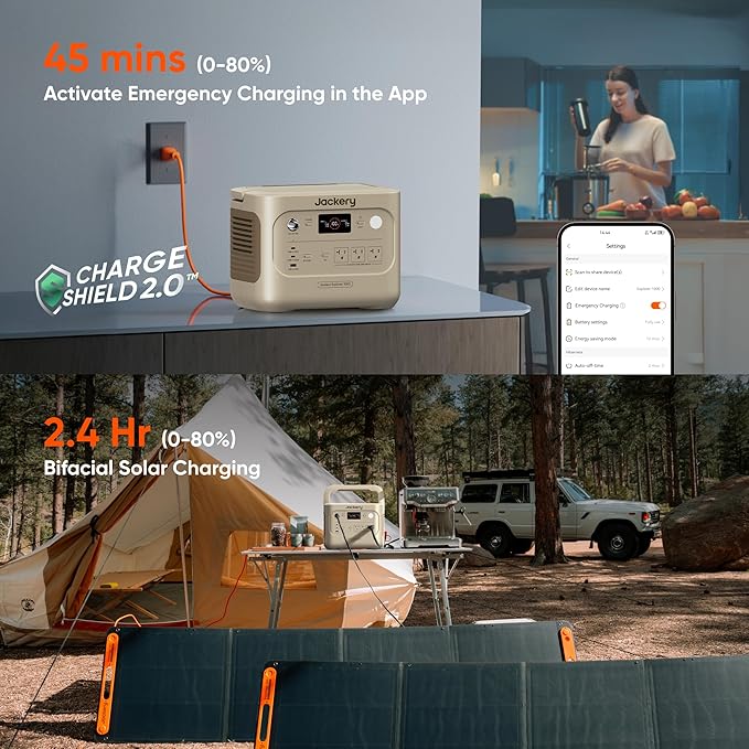 Jackery Explorer 1000 v2 Portable Power Station,1070Wh LiFePO4 Battery,1500W AC/100W USB-C Output, 1 Hr Fast Charge, Solar Generator for Camping,Emergency, RV, Off-Grid Living(Dune White)