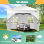 COBIZI 10x10 Pop Up Canopy Tent, Outdoor Party Tent with 4 Sidewall One Push Setup Glow, 3 Adjustable Height Air Vent Waterproof UPF50+, Bag, 4 Sandbag, 8 Stake, 4 Rope for Beach, Commercial