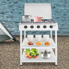 5 Burner Natural Gas Burner Portable Camping Stove Manual Ignition Gas Stove with Support Leg Stand and Wind Blocking Cover for RV, Apartment, Outdoor Cooking