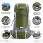 HOMIEE 50L Hiking Backpack Travel Bag Waterproof Camping Rucksack with Rain Cover Lightweight Backpacking Backpack