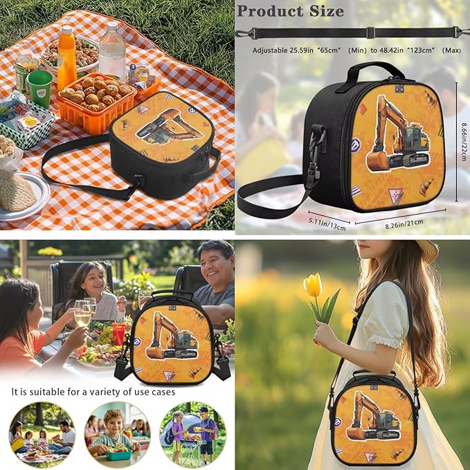 Excavator Backpack and Lunch Box Set Boys Kids Backpack Elementary School Perfect for School, Camping and Other Outdoor Activities