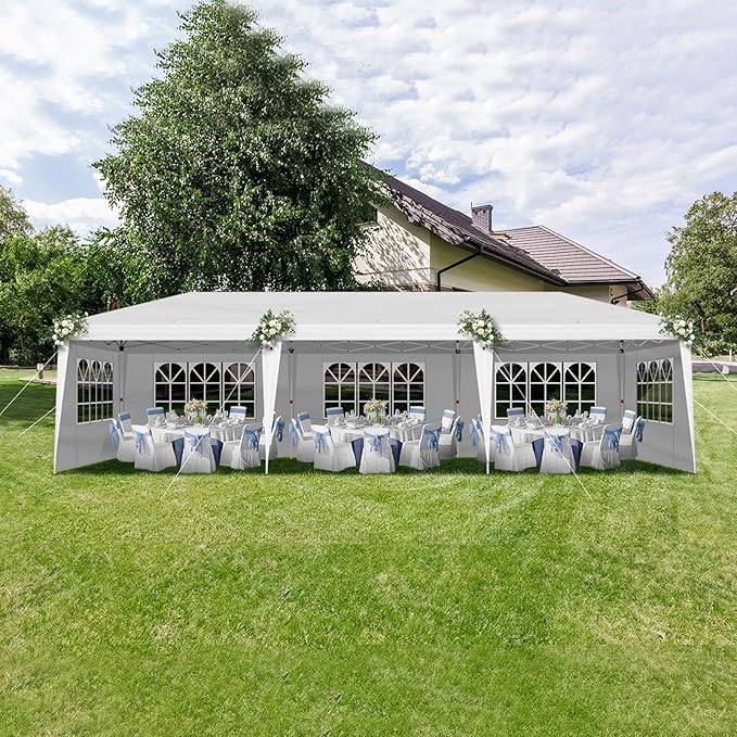 VINGLI Pop Up Canopy Tent with Sidewalls, Outdoor Gazebo Canopy Tent, Patio Event Tents Outdoor Event Shelter for Parties (White, 10x30)