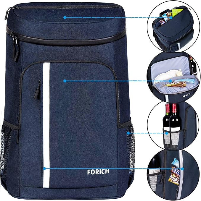 FORICH Backpack Cooler Leakproof Insulated Waterproof Backpack Cooler Bag, Lightweight Soft Beach Cooler Backpack for Men Women to Work Lunch Picnics Camping Hiking, 30 Cans