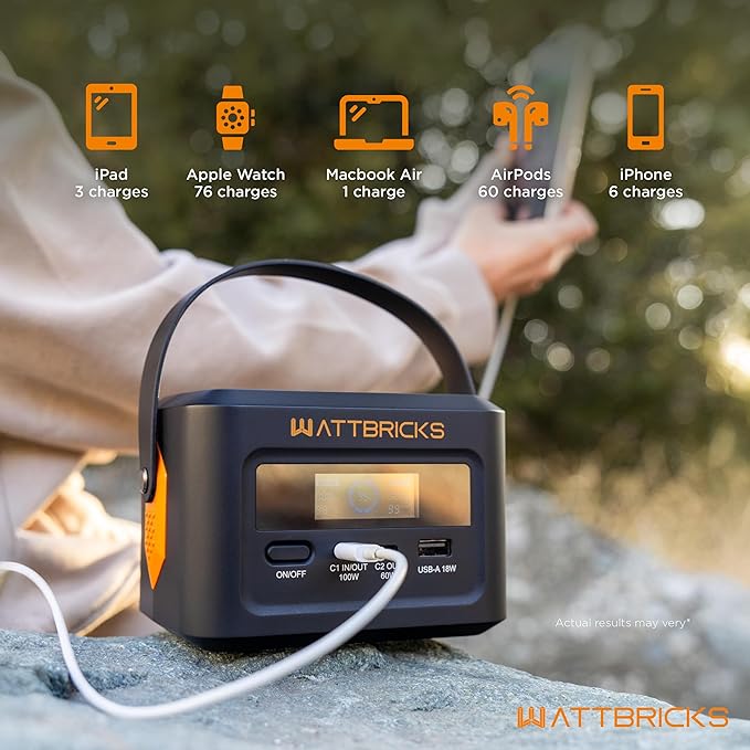 120-Watt Peak With 99.2Whr Portable Power Station, Airline Approved, USB-C 100W, Solar Generator Power Supply for Home Camping RV, Emergency (H100)