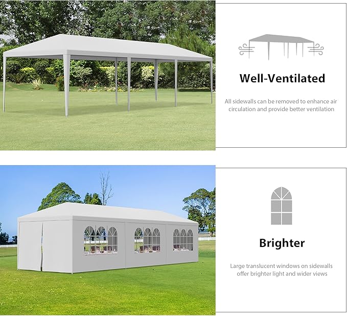 Smartxchoices 10' x 30' Outdoor Waterproof Gazebo Canopy Tent with Removable Sidewalls and Windows Heavy Duty Tent for Party Wedding Events Beach BBQ, White
