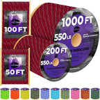 TECEUM 5/32" Paracord Rope 1000 – 1000ft / 200ft / 100ft / 50ft – Tactical Parachute Cord 4mm – 45+ Colors – Nylon String for Survival & Camping Gear – Stripe Cord for Survival – Utility Rope
