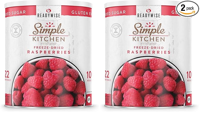 READYWISE - Simple Kitchen Freeze Dried Raspberries, 22 Servings, Vegan, Gluten Free, Healthy Snack, Survival Food, Dried Fruit, Raspberries (Pack of 2)