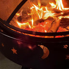 32 Inch Fire Pit Outdoor Fireplace, 2 in 1 Metal Round Firepit for Outside Bonfire Party, BBQ, Camping, Backyard, Patio, Garden, Picnic w/Fire Poker, Spark Screen, Grate, Cover (Moon&Star)