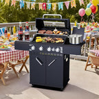 4 Burners Propane Gas Grill with Visual Glass, 50,000 BTU Propane Grill with Side Burner, Double-Layer Lid, Stainless Steel Grate,Outdoor Cook BBQ Grill for Patio, Camping, Backyard
