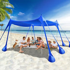 Rhino Valley Beach Tent Shade Canopy UPF50+ Protection, 8 Sandbags, 4 Stability Poles, Outdoor Sun Shelter Umbrella for Sand, Camping, Fishing Essentials